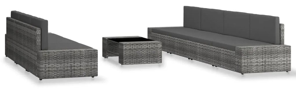 8 pcs conjunto lounge de jardim vime PE cinzento
