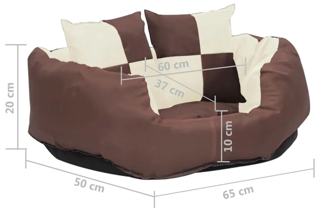 Almofadão p/ cães reversível lavável 65x50x20 cm castanho/creme