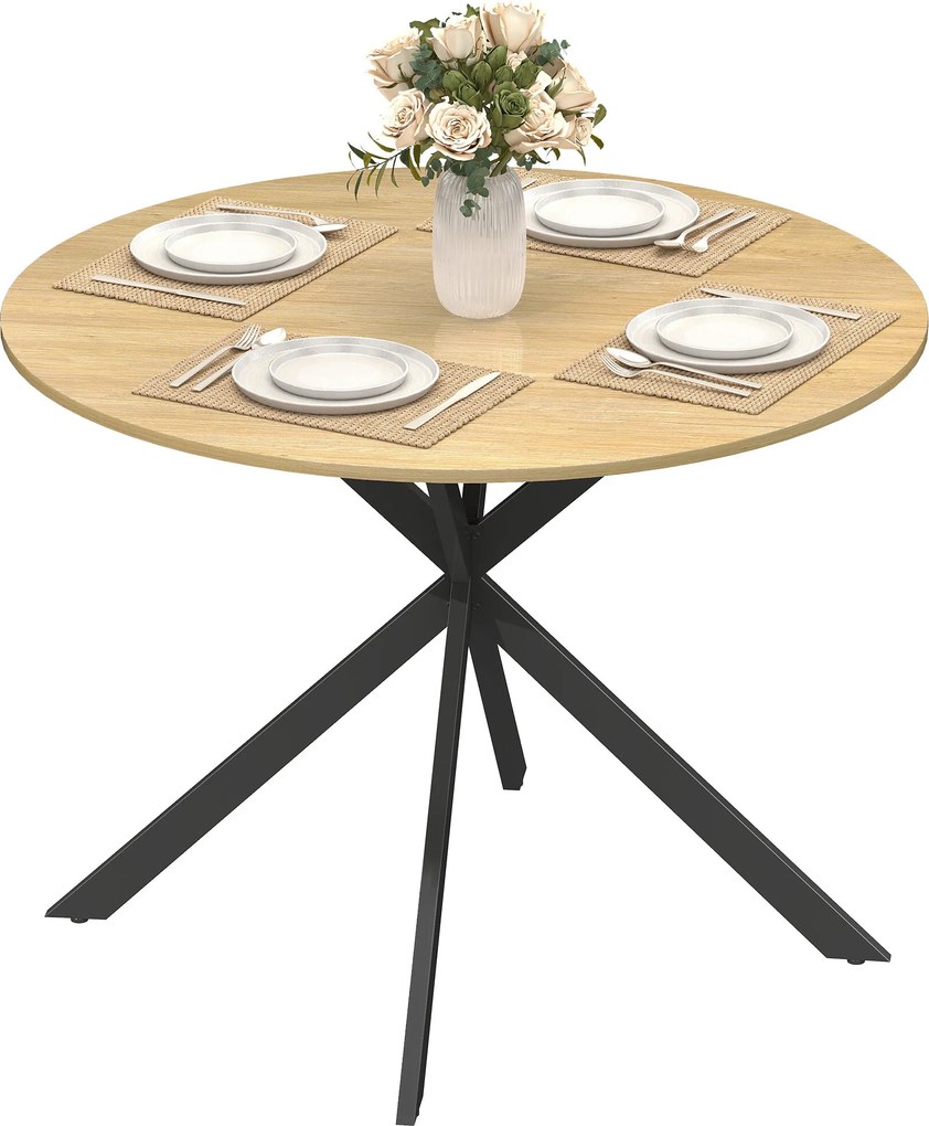 Mesa de Jantar Redonda (CADEIRAS NÃO INCLUIDAS), 100 x 100 x 75 cm, Estilo Industrial, cor Carvalho