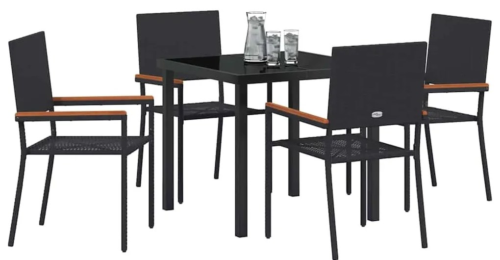 Conjunto de Jantar Jardim 5 Peças Preto em Rattan Sintético