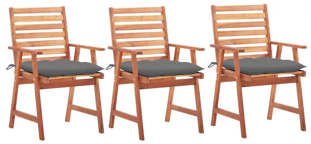 vidaXL Cadeiras de jantar p/ jardim 3 pcs c/ almofadões acácia maciça