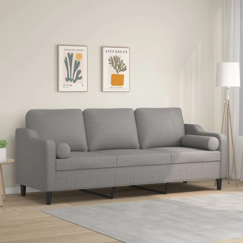 vidaXL Sofá 3 lugares c/ almofadas/almofadões 210cm tecido cinza-claro