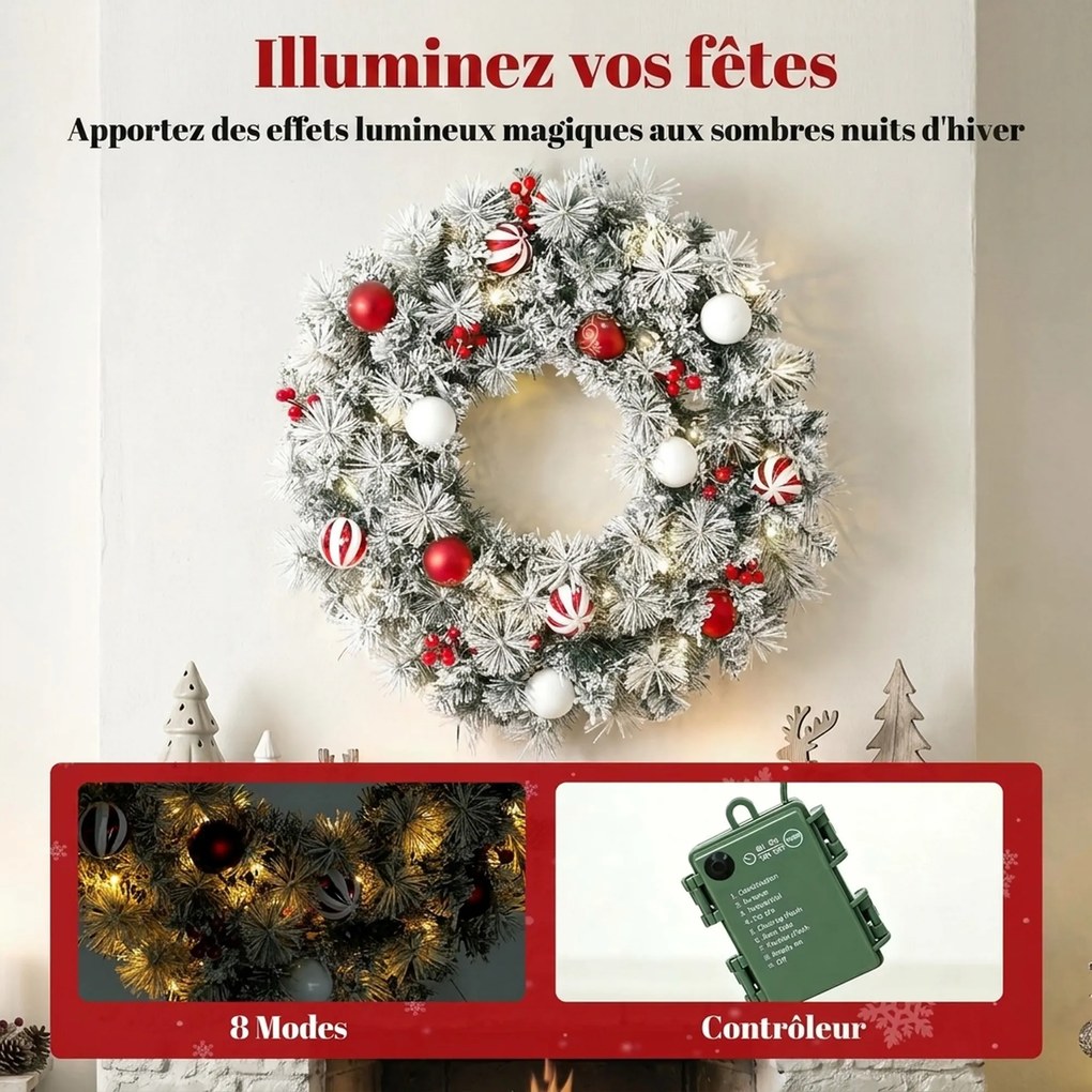 Grinalda de Natal Luminosa, 60 x 60 x 12 cm, 50 LED com 8 Modos, Verde