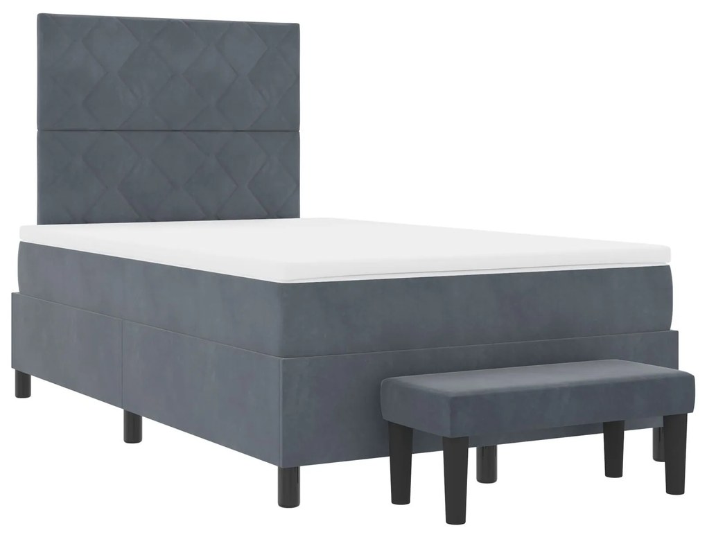 Cama Box com Colchão e Banco Cinza Escuro 120x200 cm Veludo