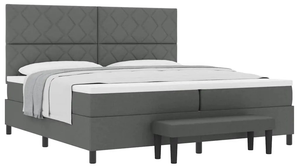 Cama Box Spring com Colchão e Banco Cinza Escuro 200x200 cm Tecido