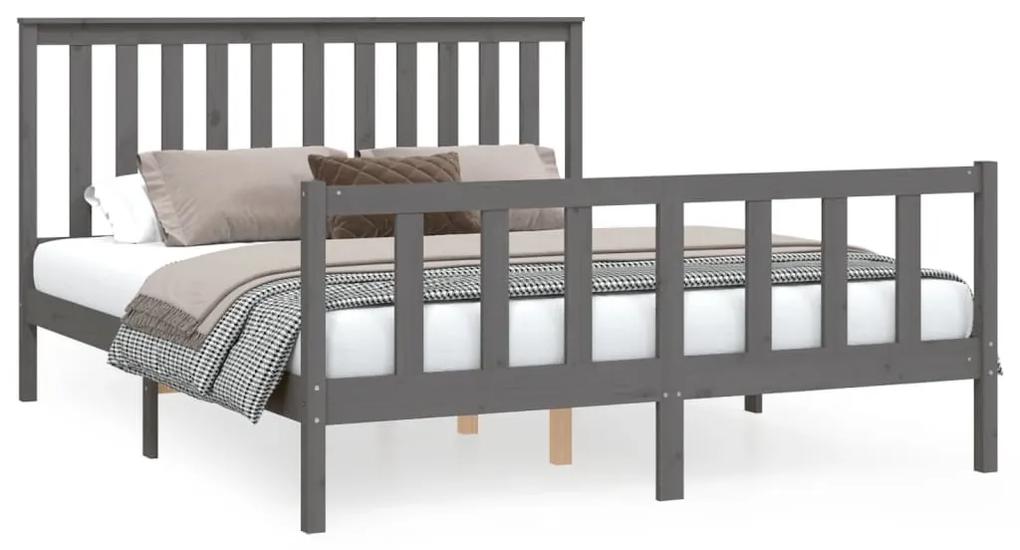 Estrutura cama king c/ cabeceira 150x200 cm pinho maciço cinza