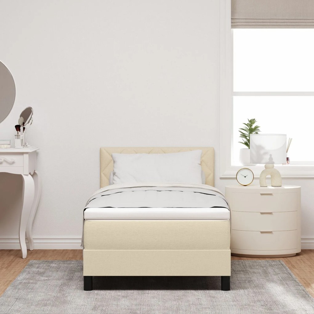 Cama Box com Colchão & LED Creme 90x190 cm Tecido