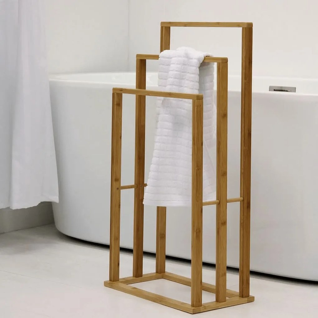 Bathroom Solutions Toalheiro de bambu com 3 varões