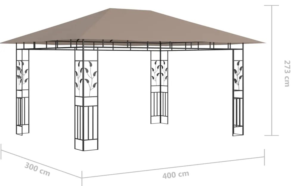 Gazebo c/ mosquiteiro e cordões luzes LED 4x3x2,73m cinza-acas.