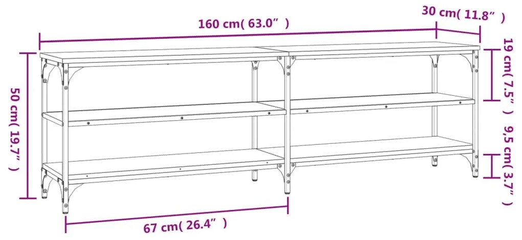 Móvel de TV 160x30x50 cm derivados de madeira cinzento sonoma