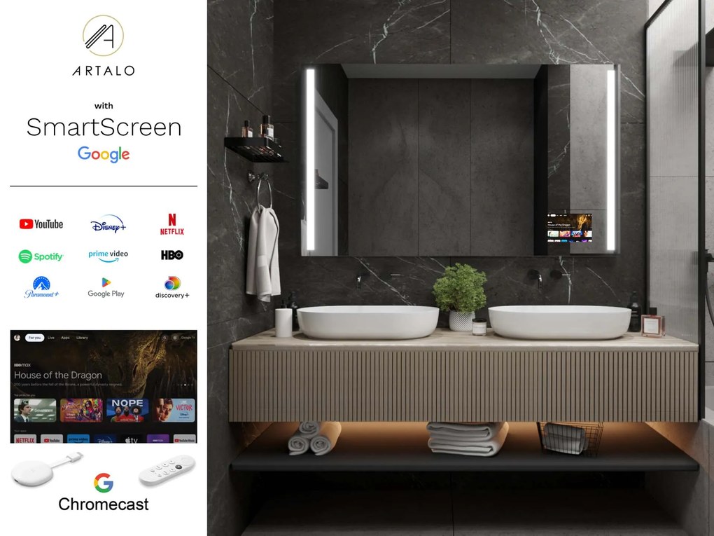 Espelho LED SMART com iluminação M4 premium + SmartScreen with Google Chromecast