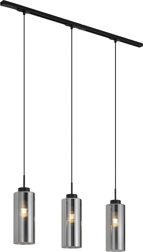 Sistema de Calhas Moderno Preto com 3 Candeeiros Pendentes de Vidro Fumado Monofásico - Iconic Laura