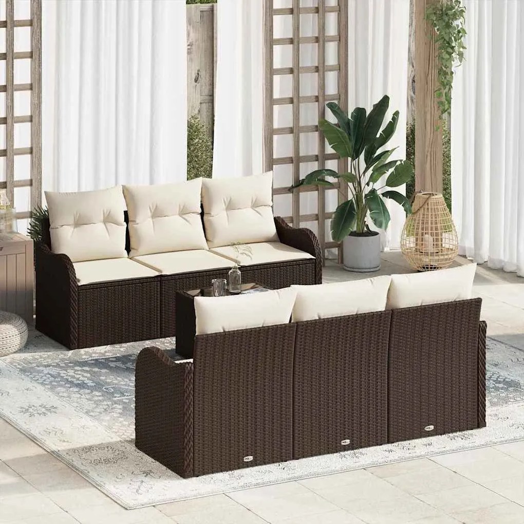 vidaXL Conjunto de Sofá de Jardim com almofada 7 pcs Marrom e Creme