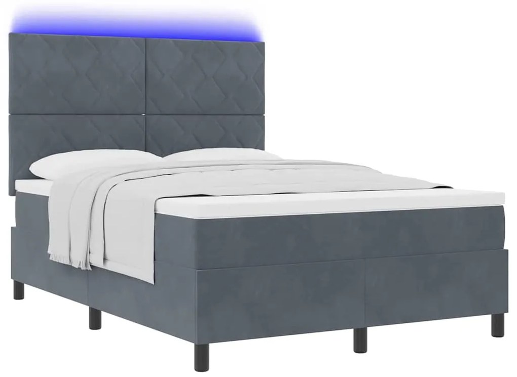 Cama Box com Colchão e LED VidaXL Cinza Escuro 140x200 cm Veludo