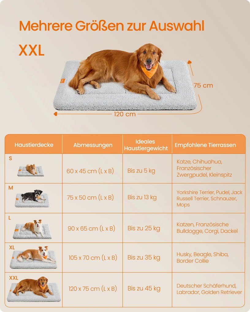 Manta para cães XXL 120 x 75 cm, lavável na máquina, cinzento claro