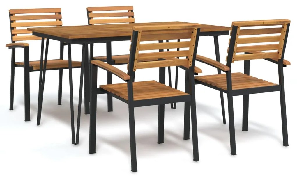 vidaXL Conj. jantar p/ jardim 5 pcs madeira de acácia maciça e metal