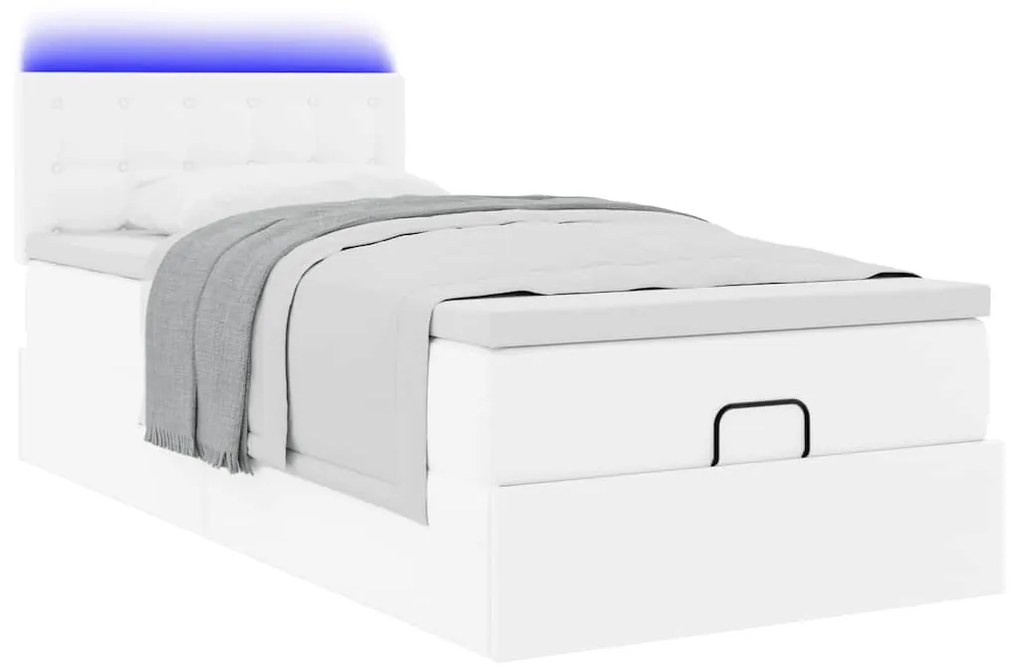 Estrutura de cama otomana com colchão 90x200 cm branco puro