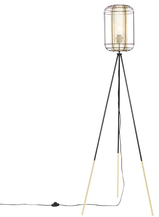 Tripé para luminária de piso design preto com dourado - Gaze Design