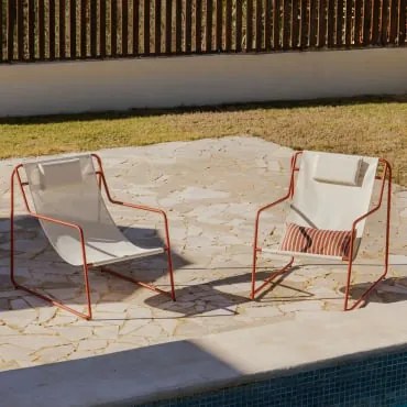 Pack De 2 Espreguiçadeiras Com Apoios De Braços Em Aço Com Almofada Lorvian Terracota - Sklum