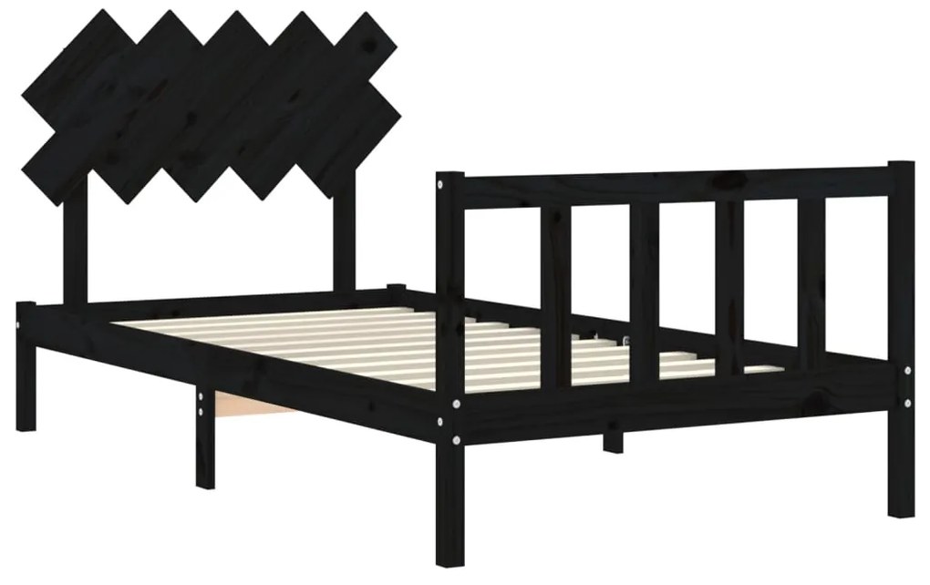 Estrutura de cama com cabeceira 100x200 cm madeira maciça preto