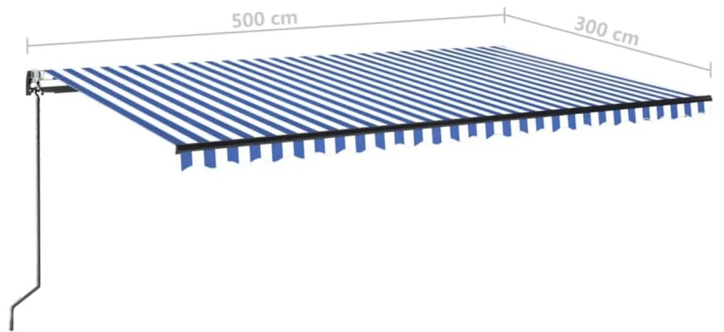 Toldo automático LED e sensor de vento 500x300 cm azul e branco