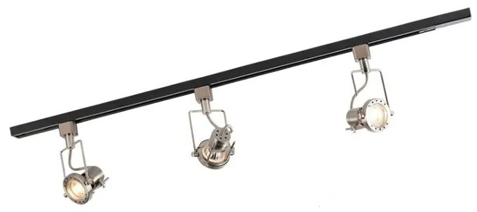 Sistema de calhas com 3 focos monofásicos preto com aço - Suplux