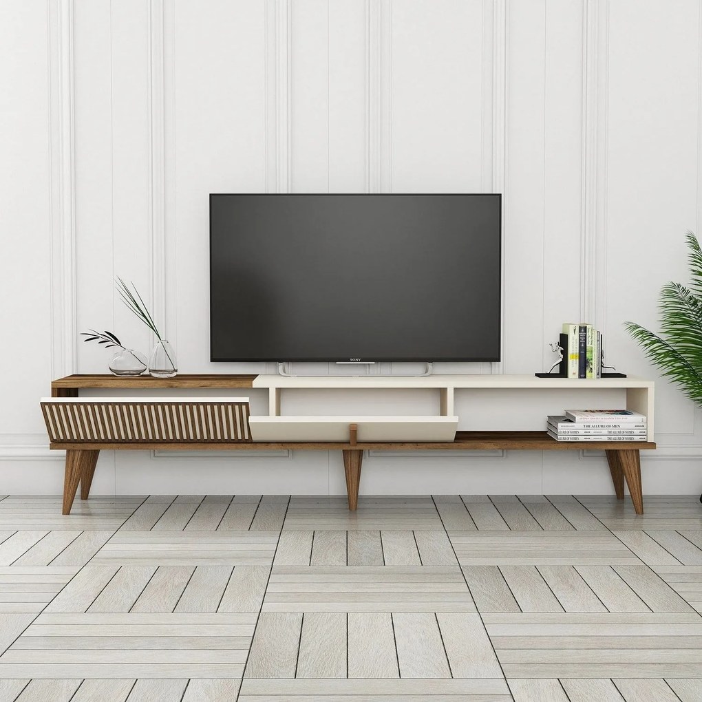 Móvel TV Milan – Nogueira e Creme – 180 cm x 40 cm x 35 cm