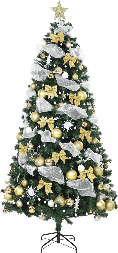 HOMCOM Árvore de Natal Artificial Pré-iluminada 230 cm com 250 Luzes LED, 8 Modos, 1136 Pontas, Comando à Distância, Verde | Aosom Portugal