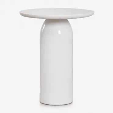 Pack De 2 Mesas De Cabeceira Ø45 Cm Em Cimento Layana Branco Brilhante - Sklum