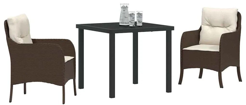 Conjunto de Jantar de Jardim de 3 Peças com Almofadas Castanho Vime Po