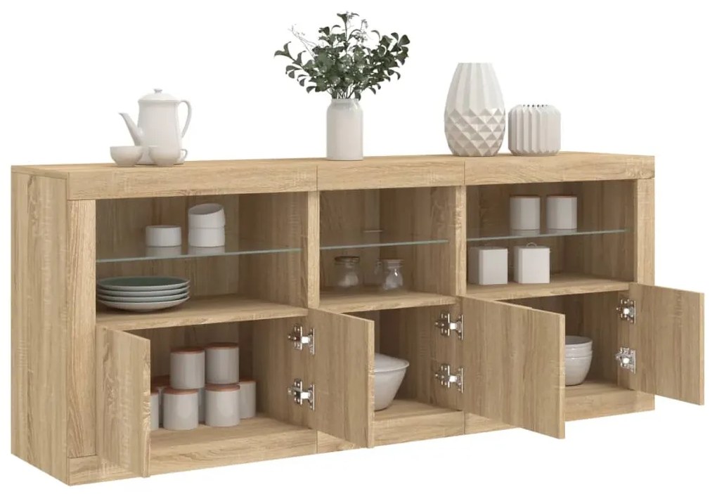 Aparador com luzes LED 162x37x67 cm carvalho sonoma