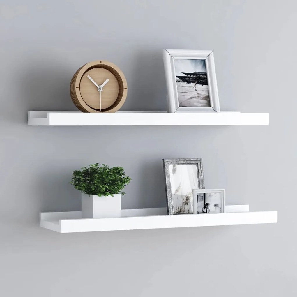 Unidade de prateleiras com rebordo 2 pcs 60x9x3 cm MDF branco