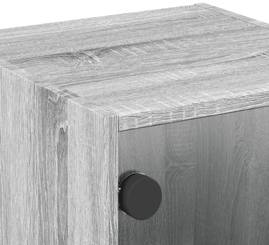 Mesa cabeceira c/ portas vidro 2 pcs 35x37x35cm cinzento sonoma