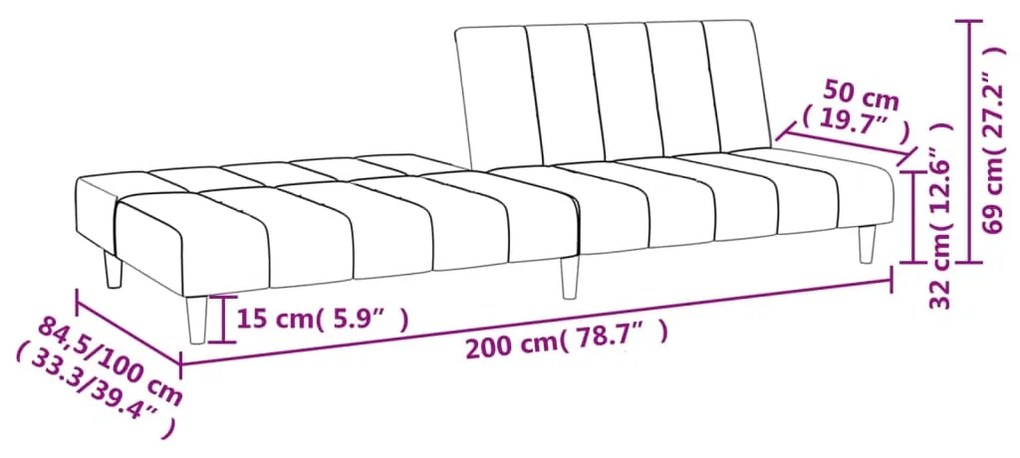 Sofá-cama de 2 lugares veludo rosa