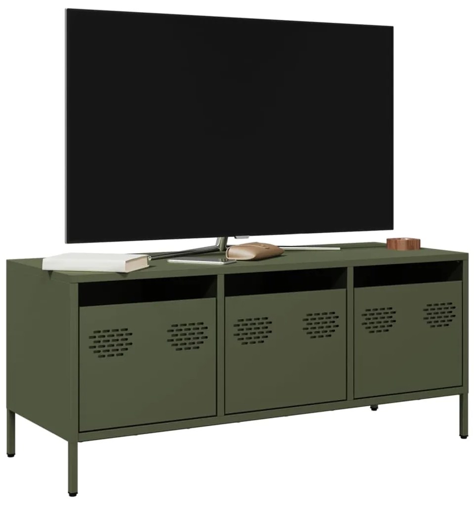 Móvel de TV 101,5x39x43,5 cm aço laminado a frio verde-azeitona