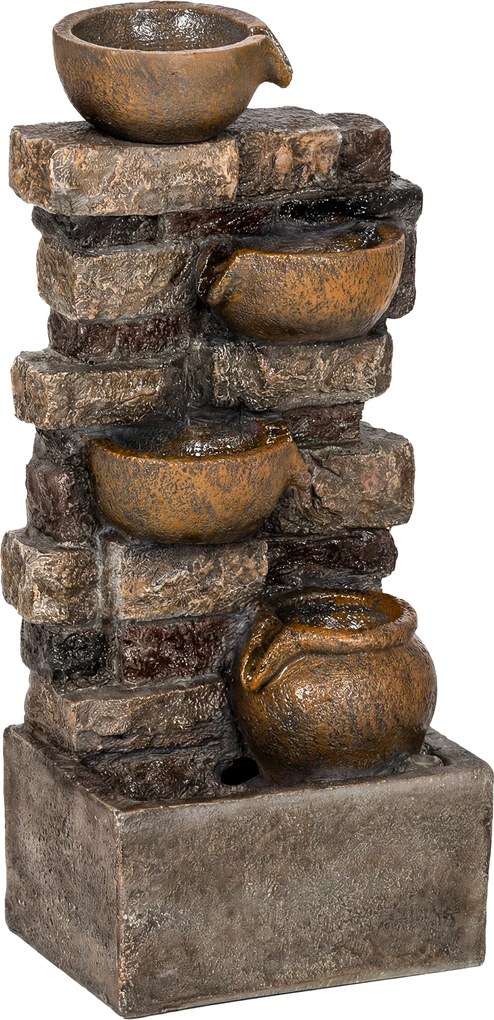 Outsunny Fonte de Jardim com Iluminação LED e Bomba, Fonte Decorativa em Cascata de 5 Níveis, Fluxo Ajustável, Castanho Rústico | Aosom Portugal