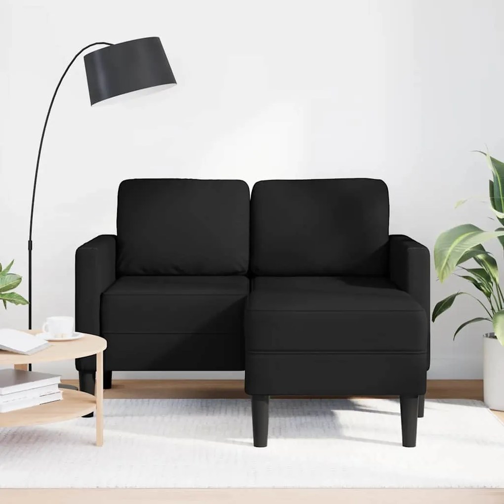 Sofá 2 lugares com Chaise em L 125 cm couro artificial preto