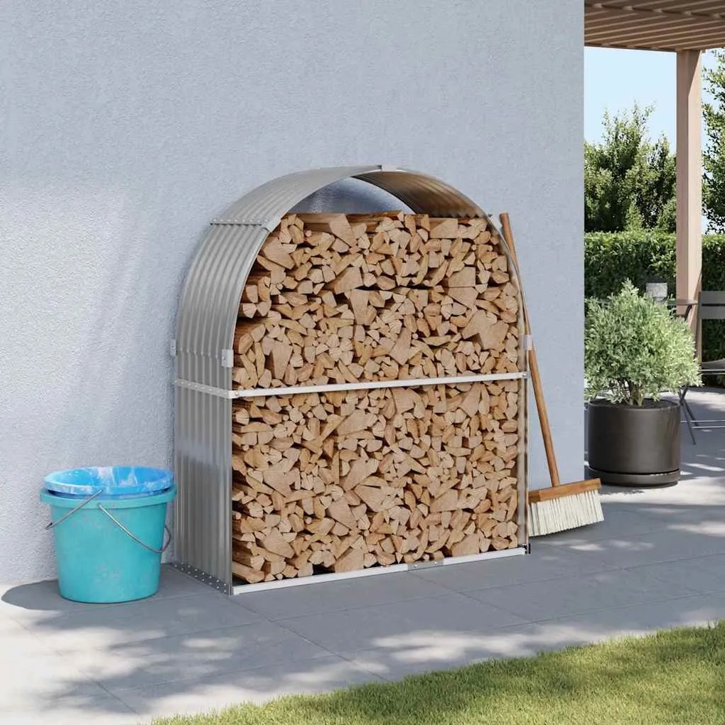 vidaXL Suporte de lenha 120x45x140 cm aço galvanizado cinza-claro