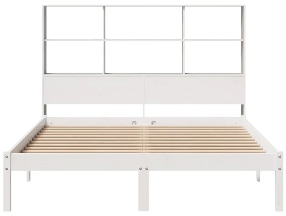 Cama com estante sem colchão 140x200 cm pinho maciço branco