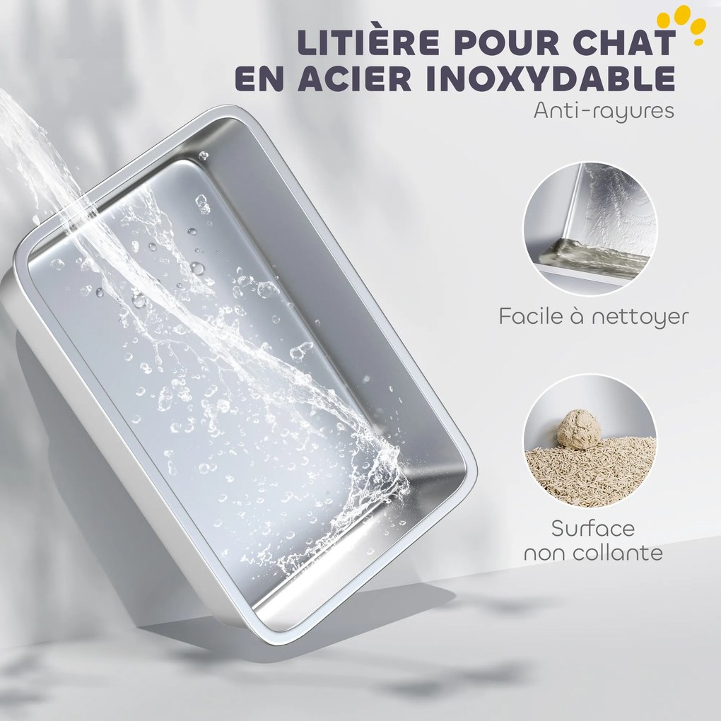 Caixa de areia fechada XL em aço inoxidável, casa de higiene para gatos de grande porte, 60,2 x 40,2 x 43,3 cm, cinzento claro