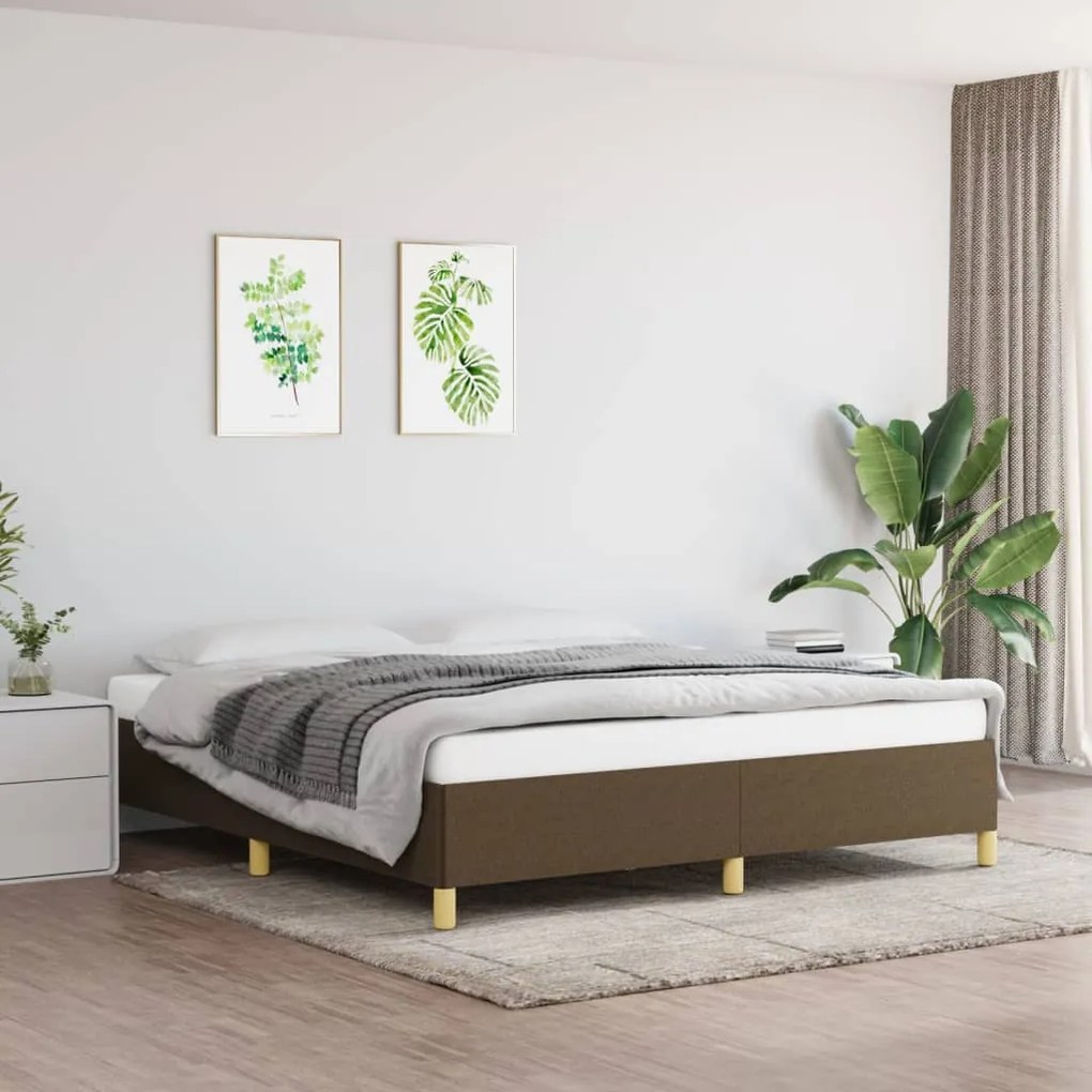 Estrutura de cama sem colchão 160x200 cm tecido castanho-escuro