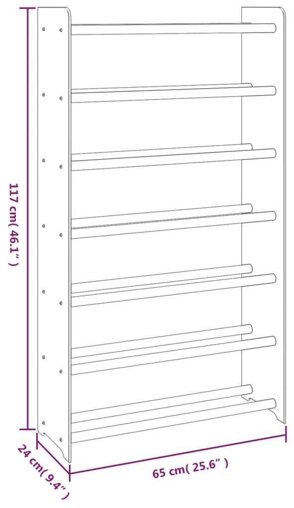 Sapateira Olívia - Com 7 Prateleiras - 65x24x117 cm - Cor Castanho - D