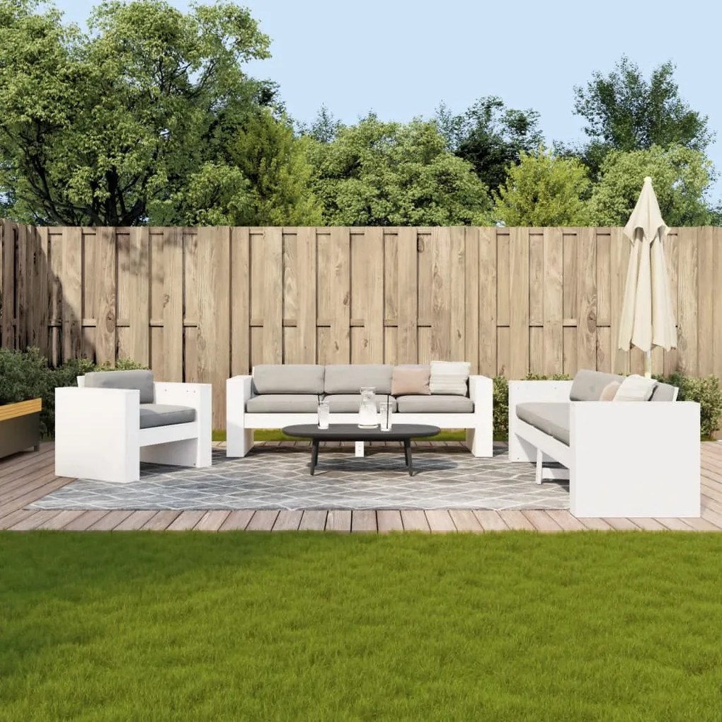 2 pcs conjunto lounge de jardim madeira de pinho maciça branco