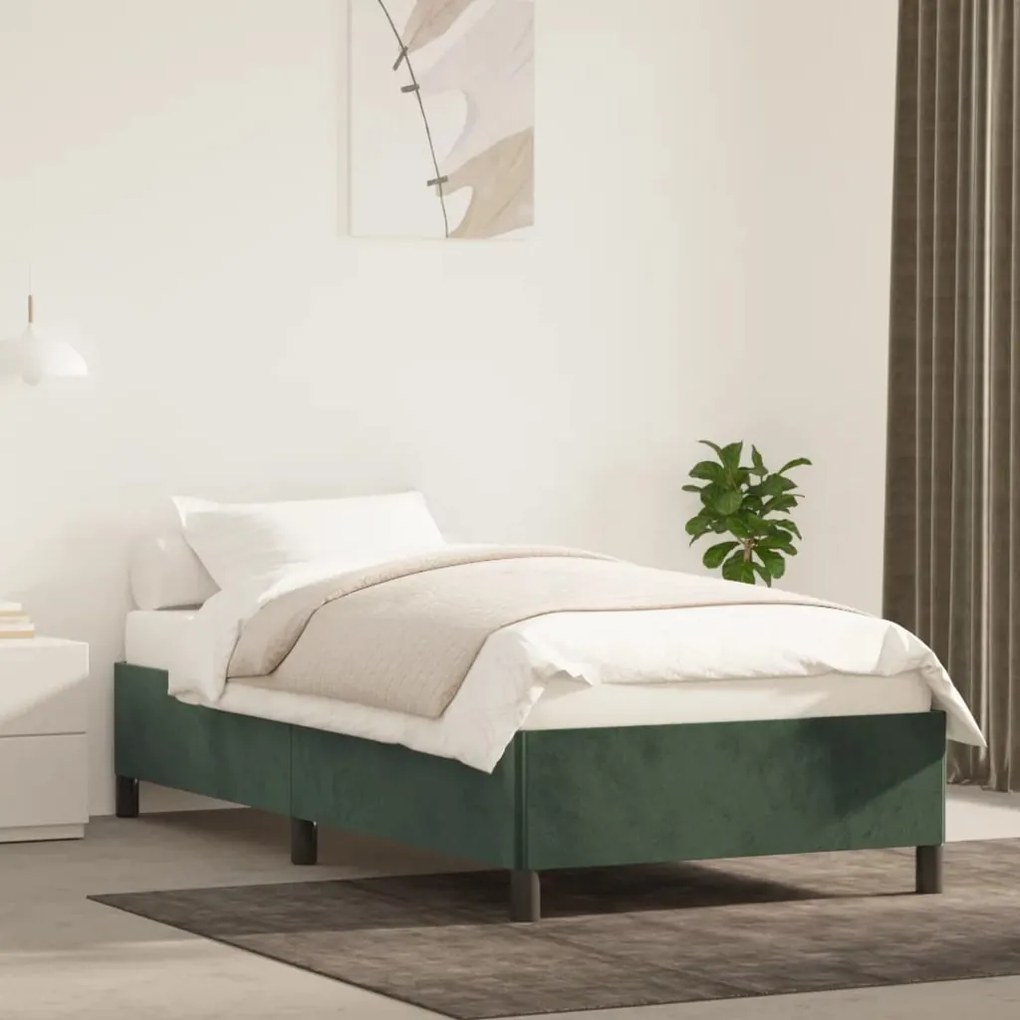 Estrutura de cama 80x200 cm veludo verde-escuro