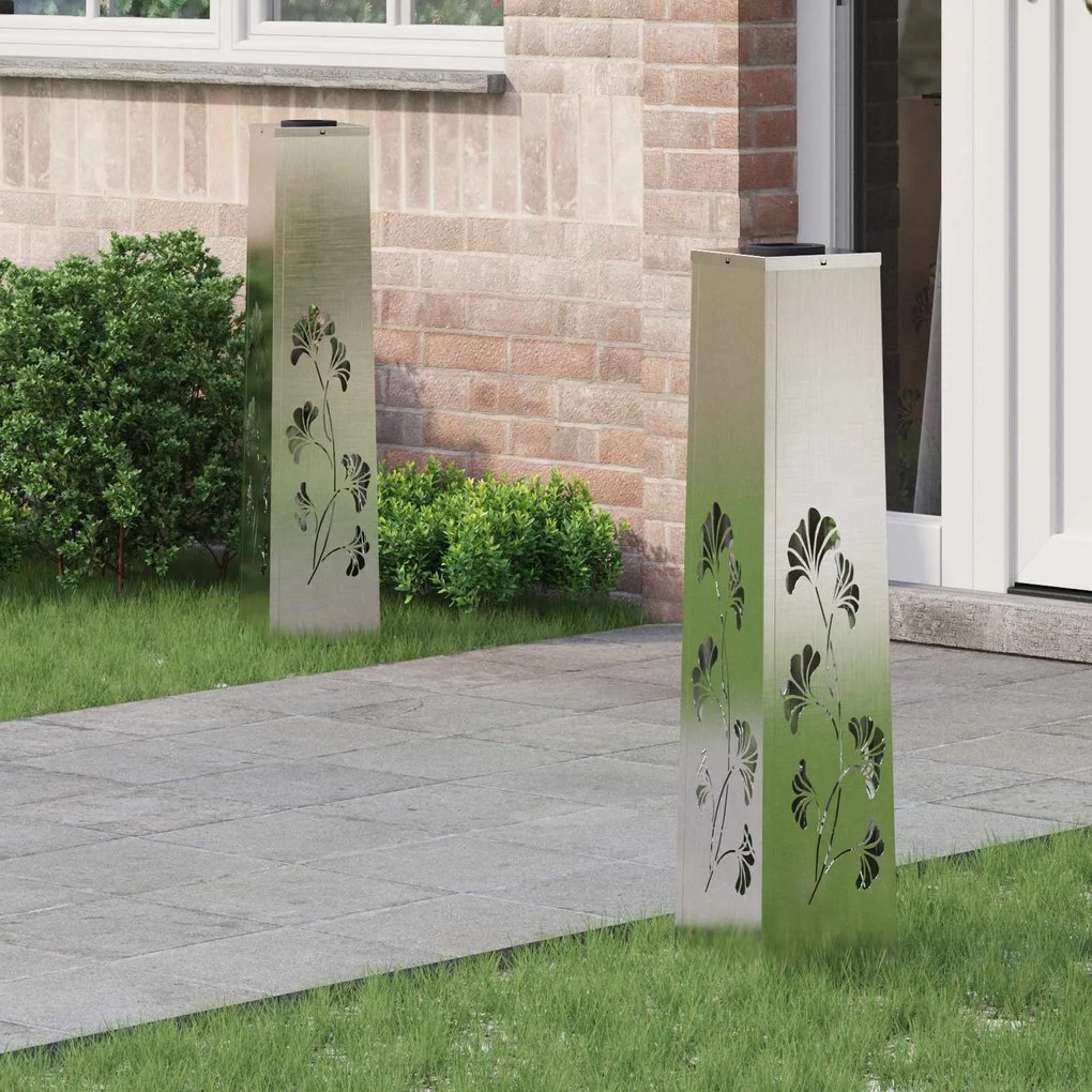 vidaXL Luz Solar LED de Caminho 2 pcs Prateado Aço inoxidável