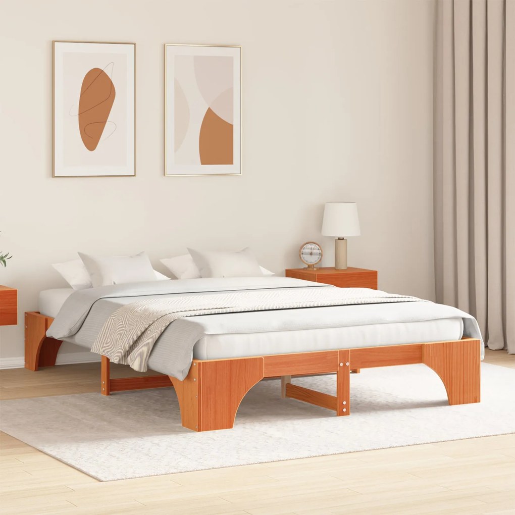 Estrutura de Cama Marrom Encerado Madeira maciça 140 x 200 cm