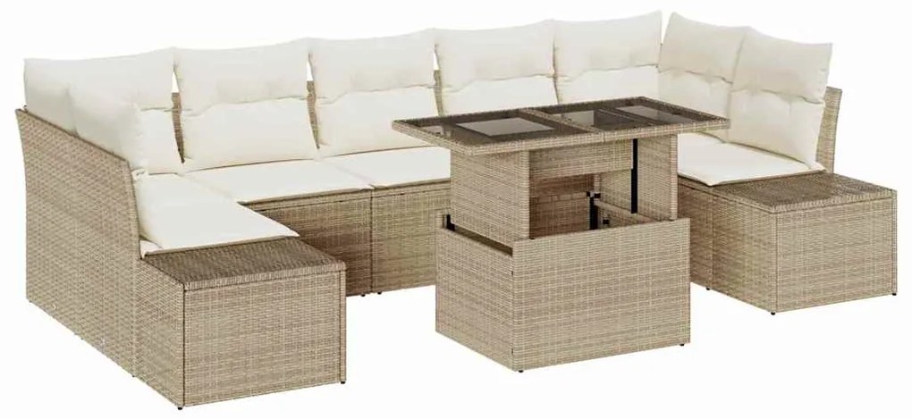 Conjunto de Sofá de Jardim 8 Peças com Almofadas Bege em Rattan Sintét
