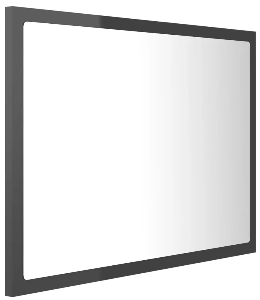 Espelho casa banho c/ LED 60x8,5x37 cm acrílico cinza brilhante