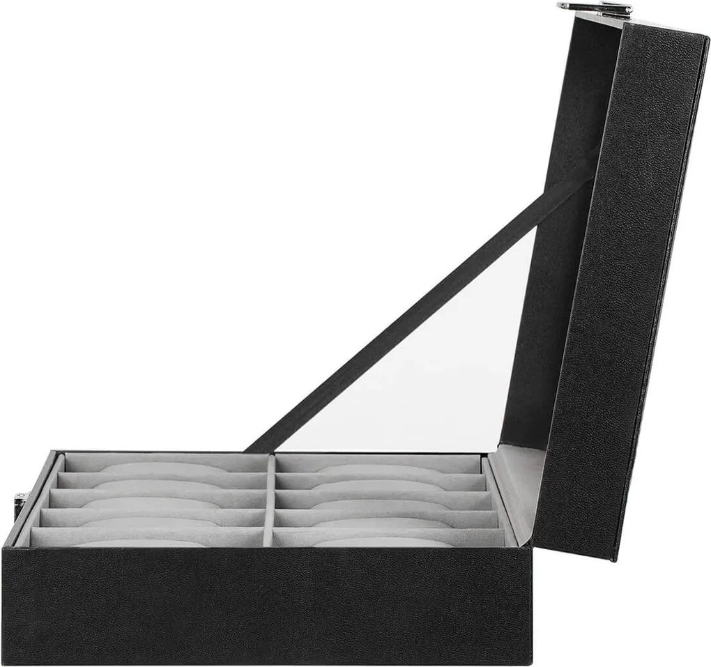Caixa de relógio para 10 relógios 25 x 7,5 x 20 cm preto