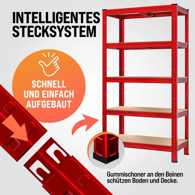 Estante para cargas pesadas até 875 kg 180 x 90 x 40 cm Vermelho